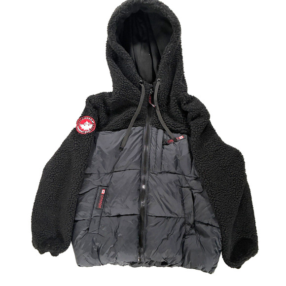 Canada Weather Gear Black Sherpa Fleece Puffer Hybrid Hooded Jacket Men's Medium - Picture 1 of 11